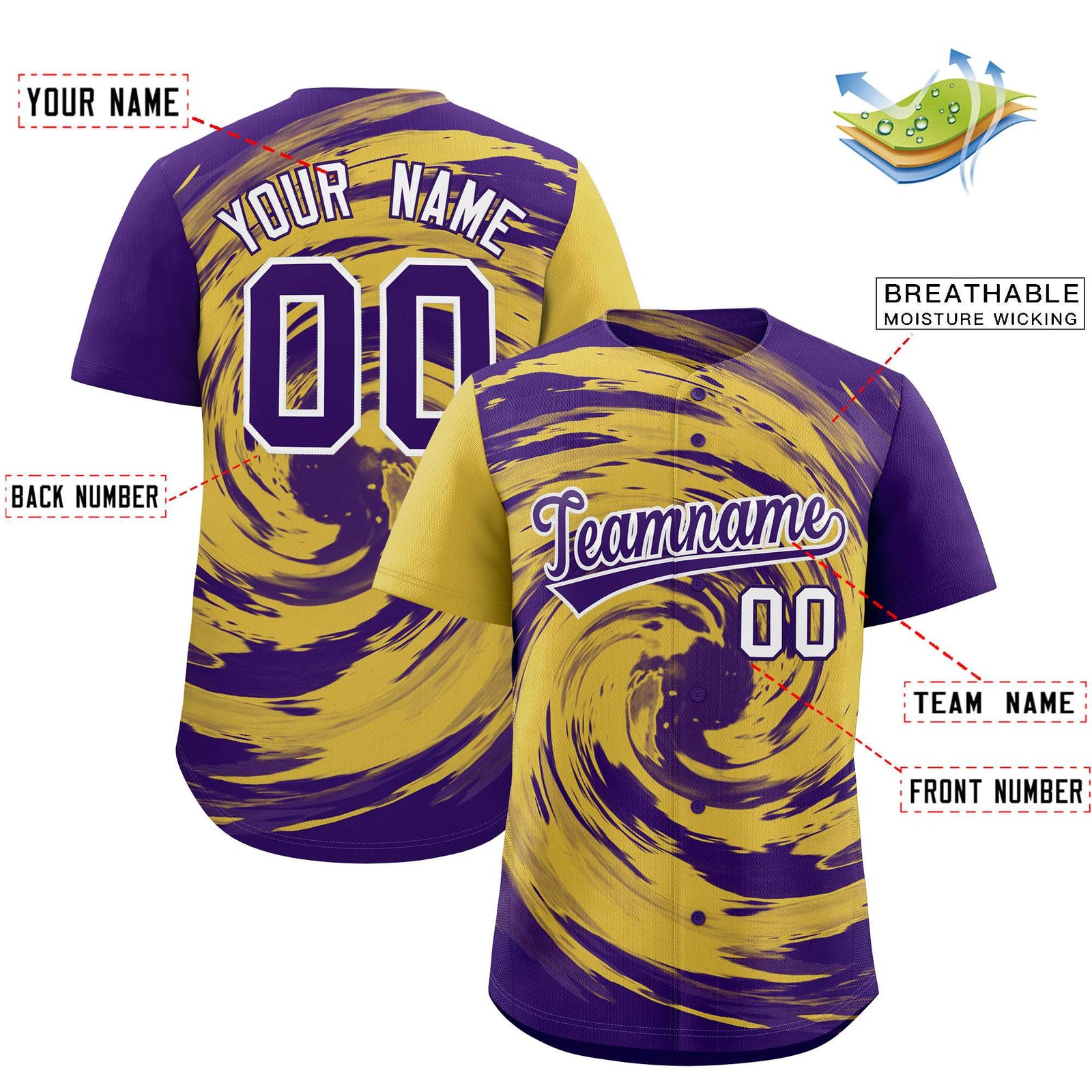 Custom Old Gold Purple Swirl Graffiti Pattern Authentic Baseball Jersey