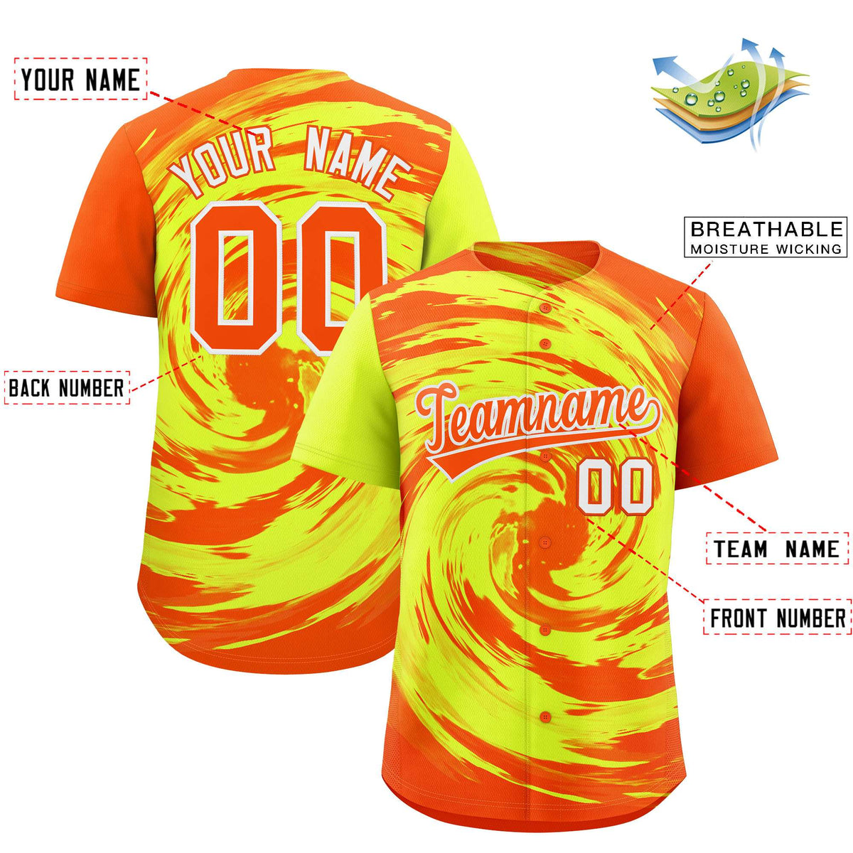 Custom Green Orange Swirl Graffiti Pattern Authentic Baseball Jersey
