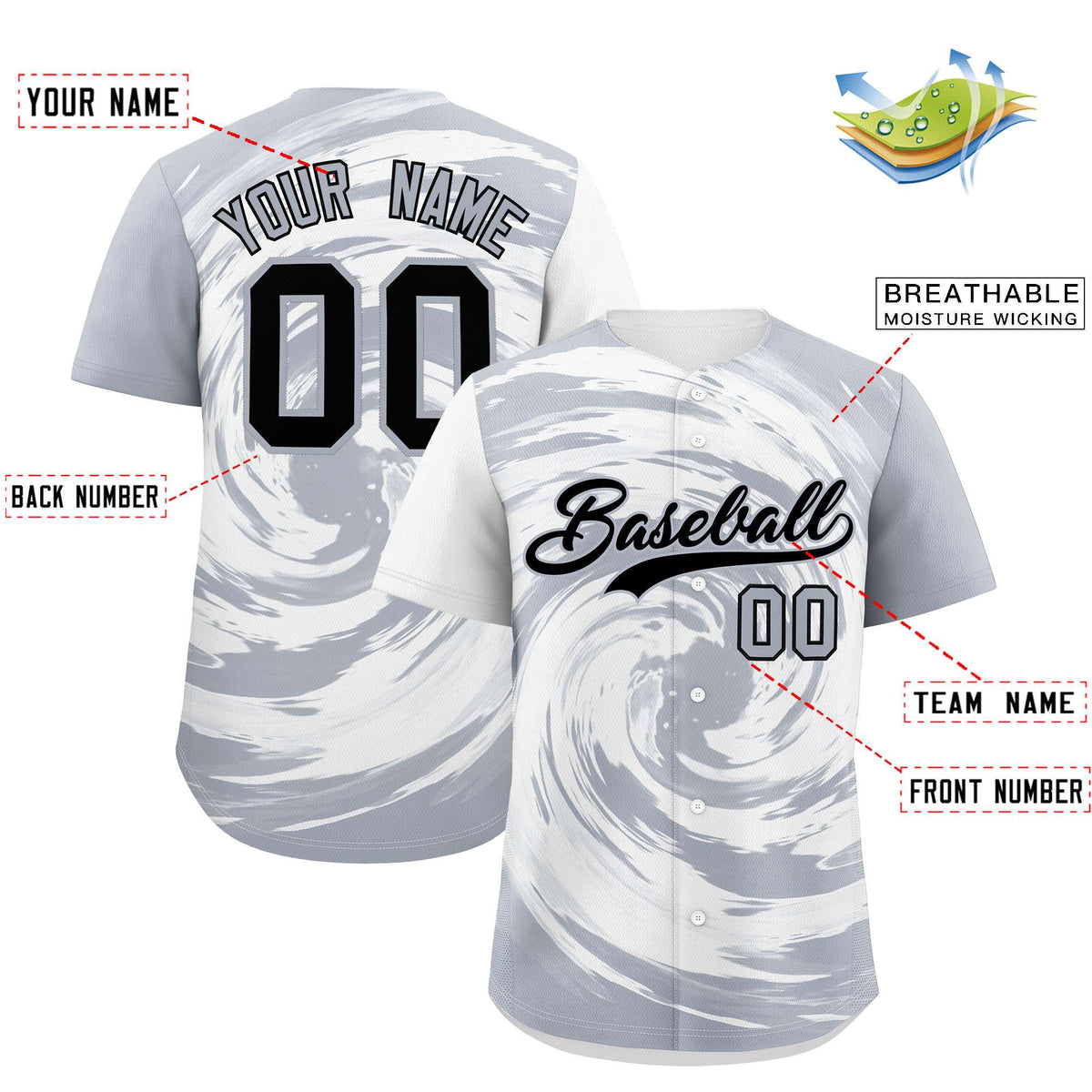 Custom White Silver Swirl Graffiti Pattern Authentic Baseball Jersey