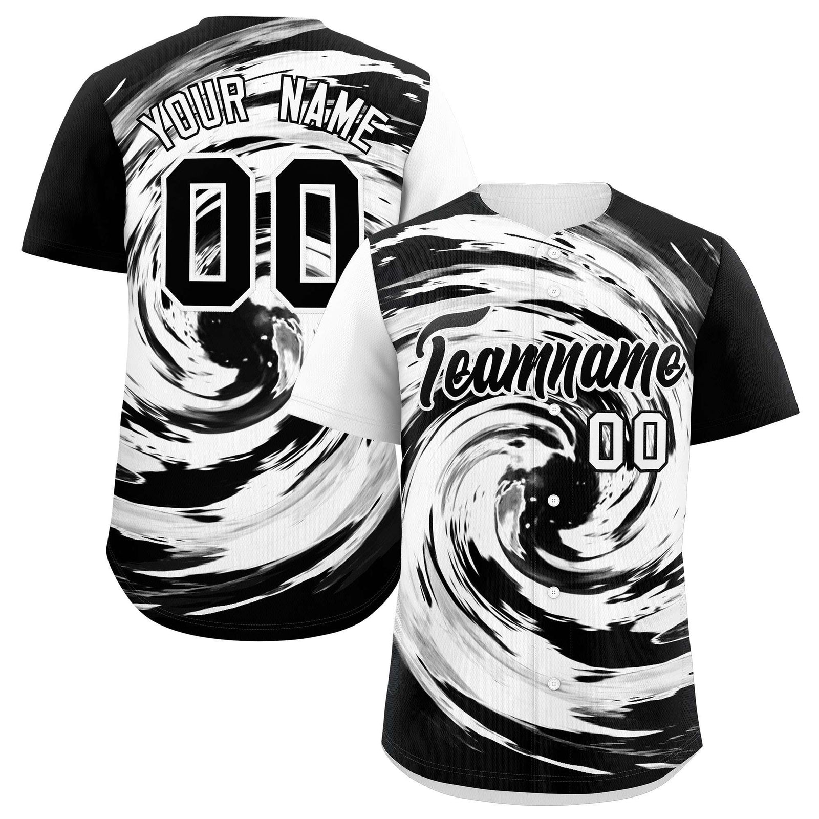 Custom White Black Swirl Graffiti Pattern Authentic Baseball Jersey