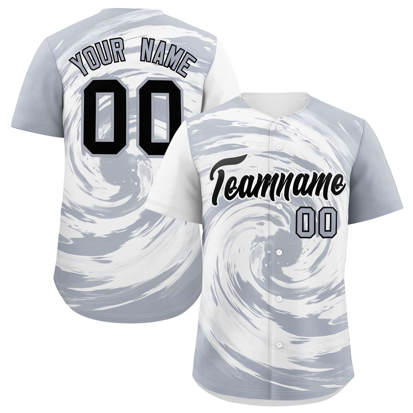 Custom White Silver Swirl Graffiti Pattern Authentic Baseball Jersey