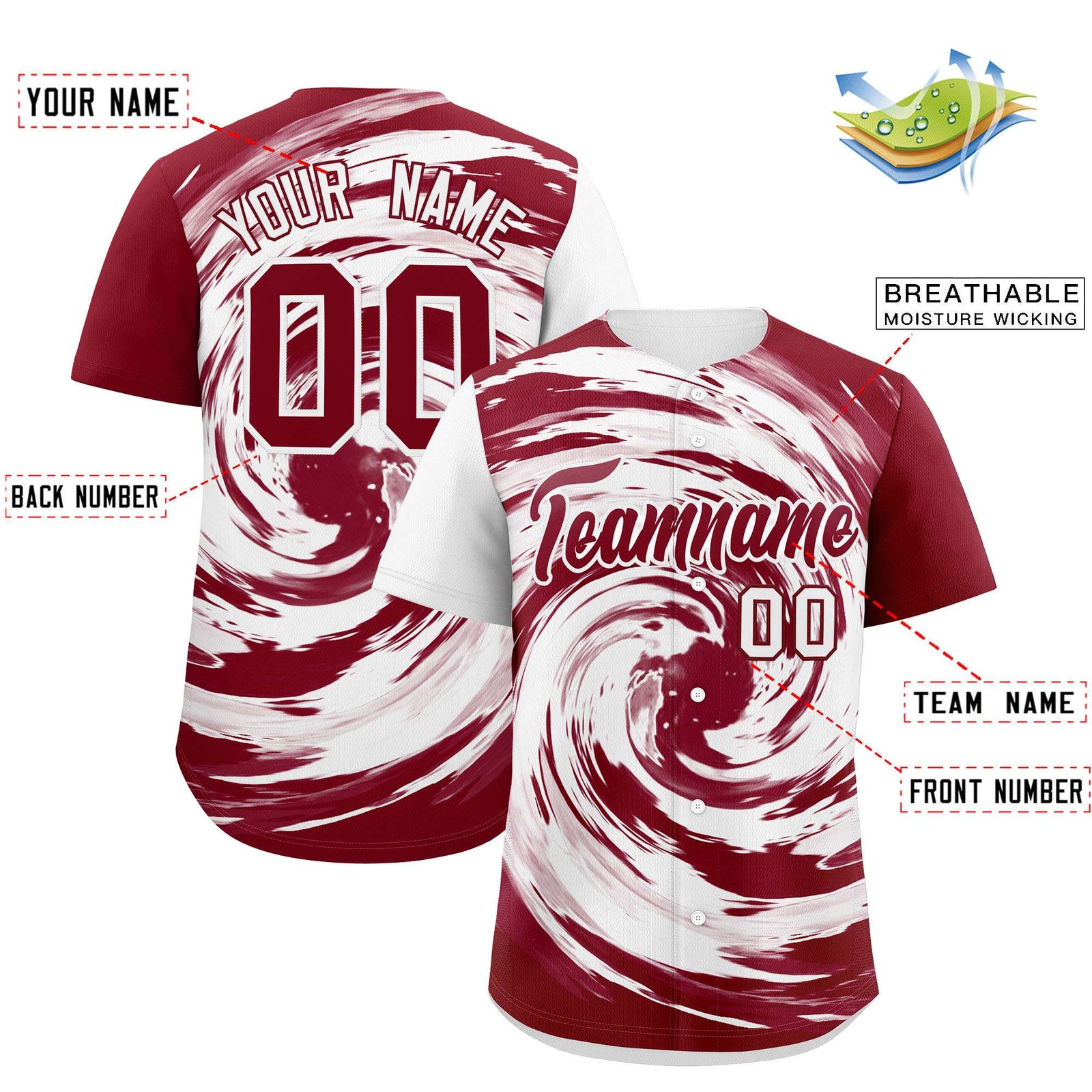 Custom White Crimson Swirl Graffiti Pattern Authentic Baseball Jersey
