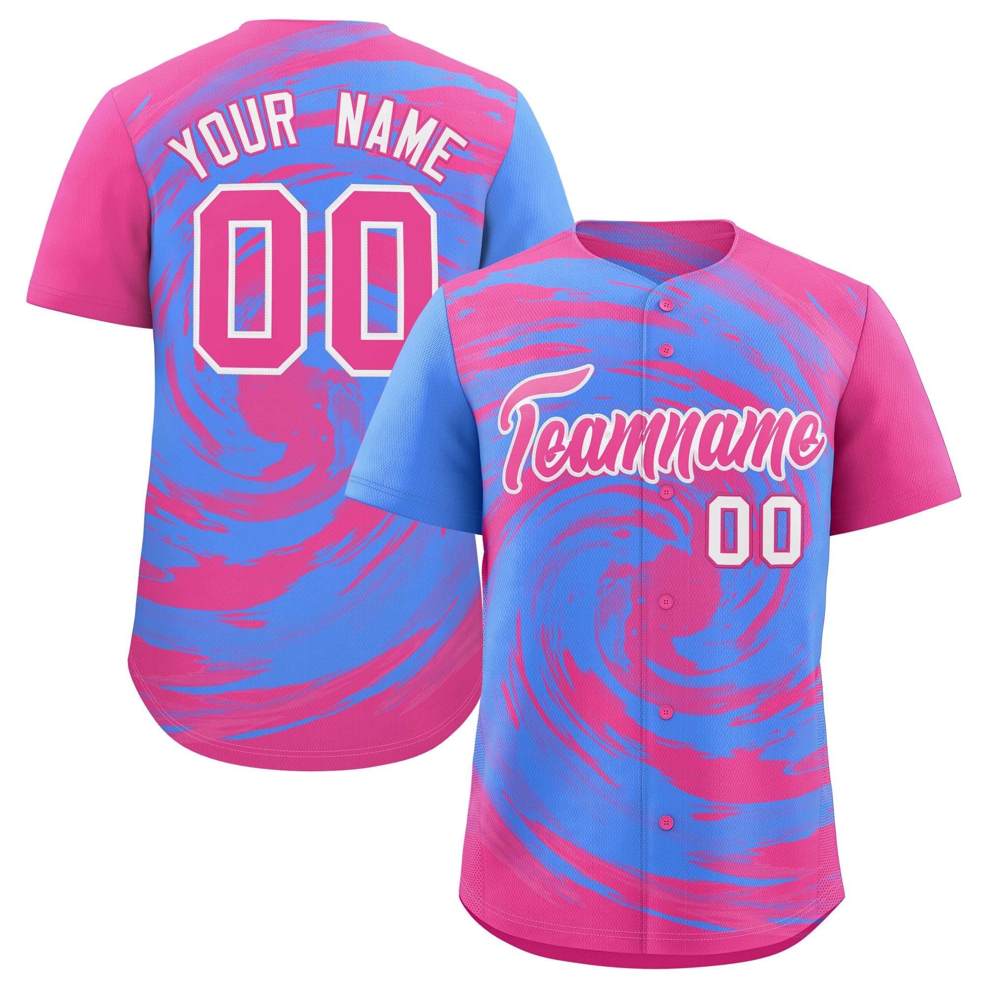 Custom Powder Blue Pink Swirl Graffiti Pattern Authentic Baseball Jersey