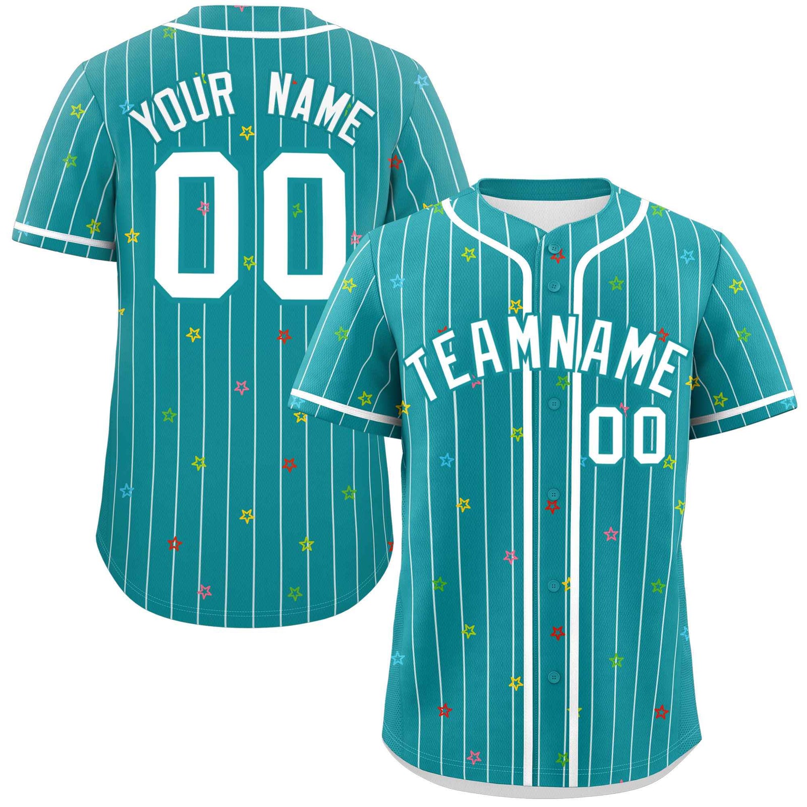 Custom Aqua White Stripe Fashion Personalized Star Pattern Authentic Baseball Jersey