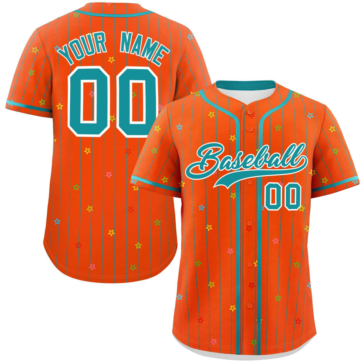Custom Orange Aqua Stripe Fashion Personalized Star Pattern Authentic Baseball Jersey