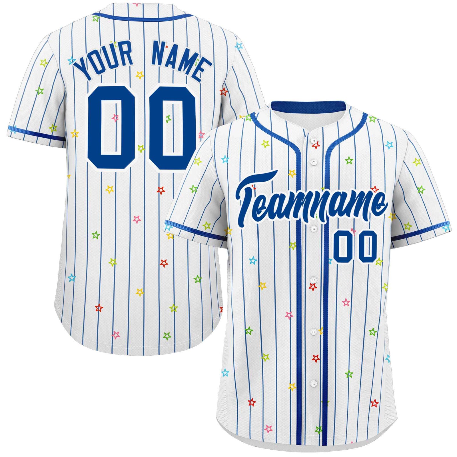 Custom White Royal Stripe Fashion Personalized Star Pattern Authentic Baseball Jersey