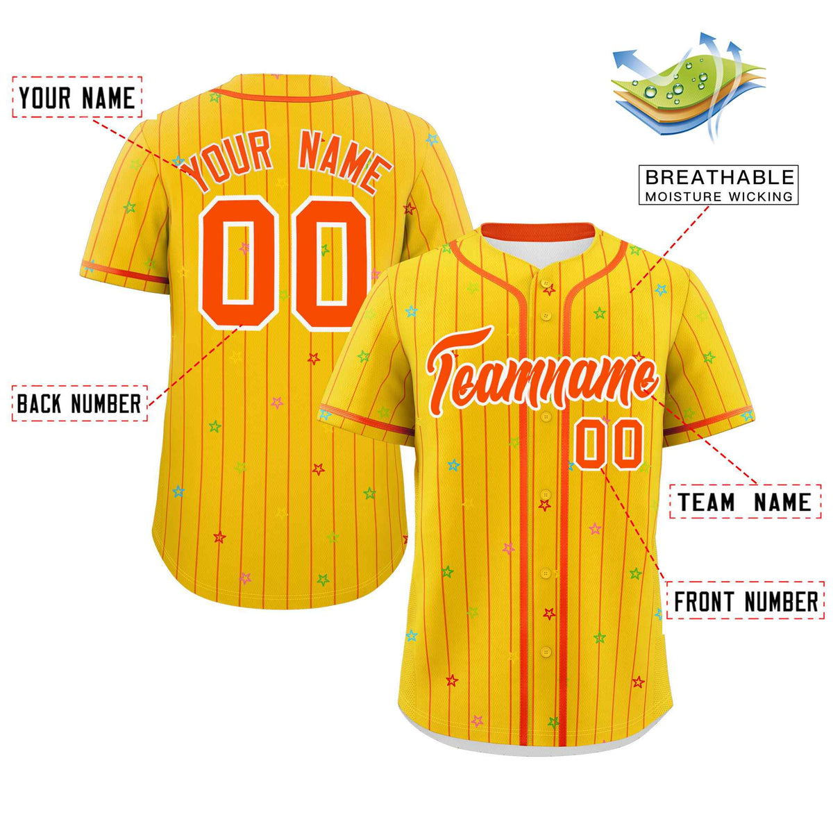 Custom Gold Orange Stripe Fashion Personalized Star Pattern Authentic Baseball Jersey
