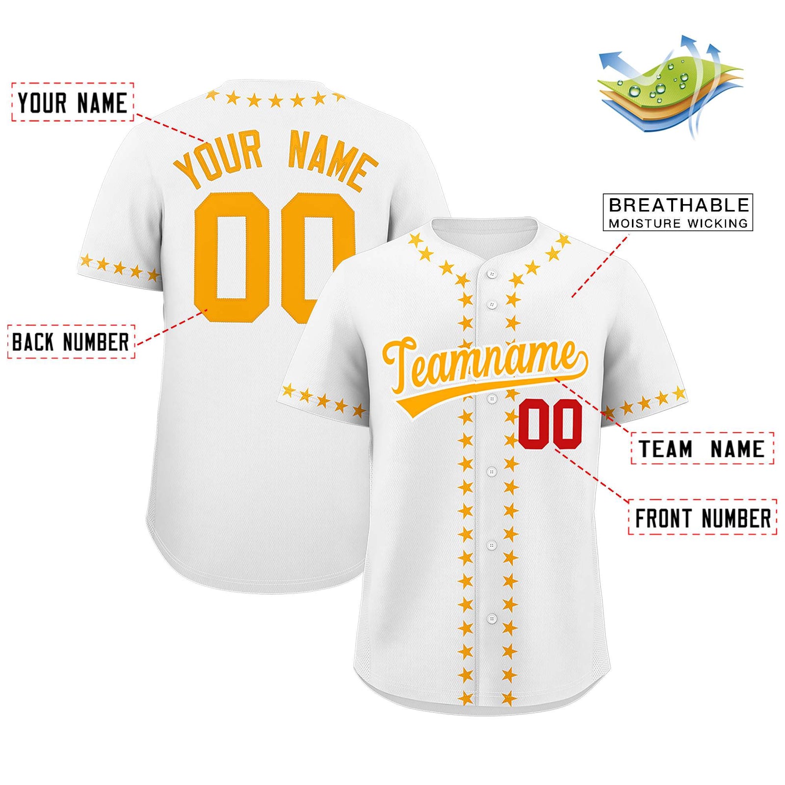Custom White Yellow Star Ribbing Authentic Baseball Jersey