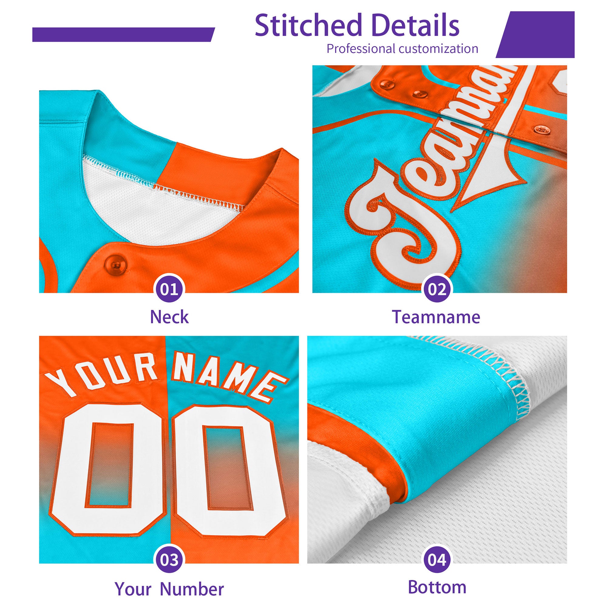 Custom Teal Purple Star Ribbing Authentic Baseball Jersey
