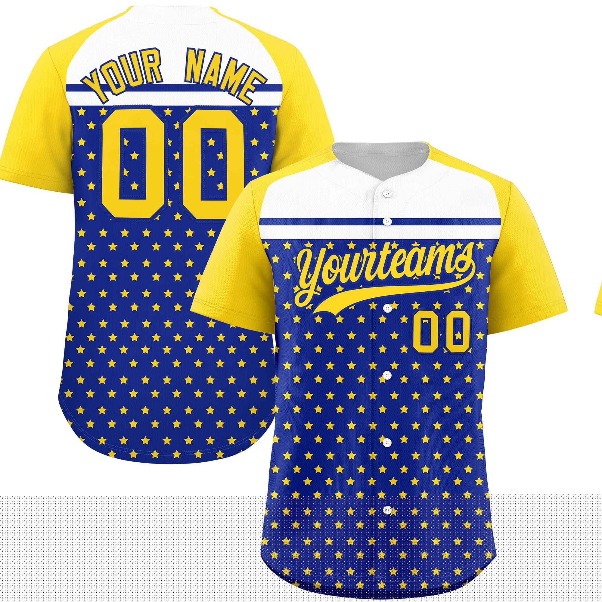 Custom Royal Gold-White Raglan Sleeve Personalized Star Print Authentic Baseball Jersey