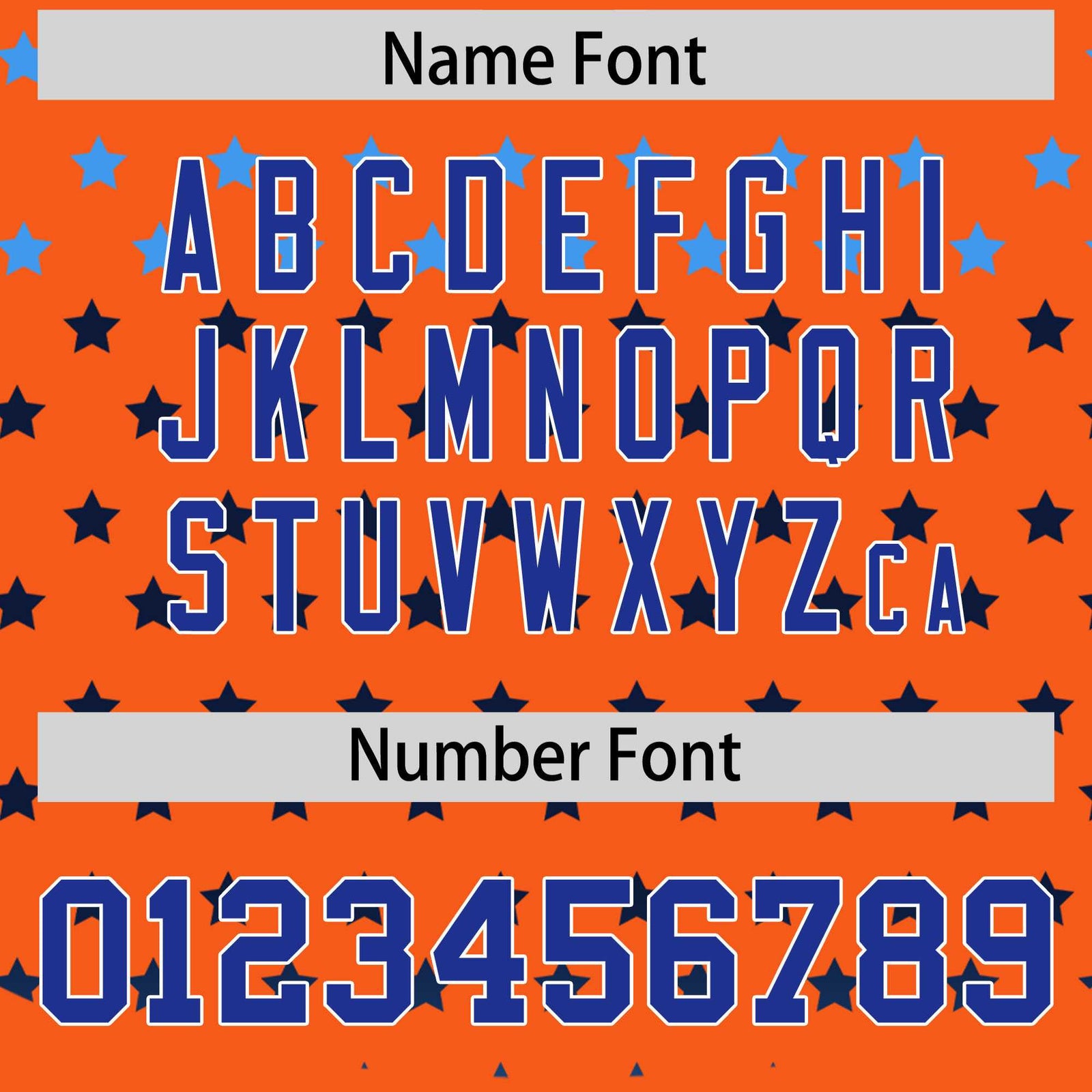 Custom Orange Royal-White Raglan Sleeve Personalized Star Print Authentic Baseball Jersey