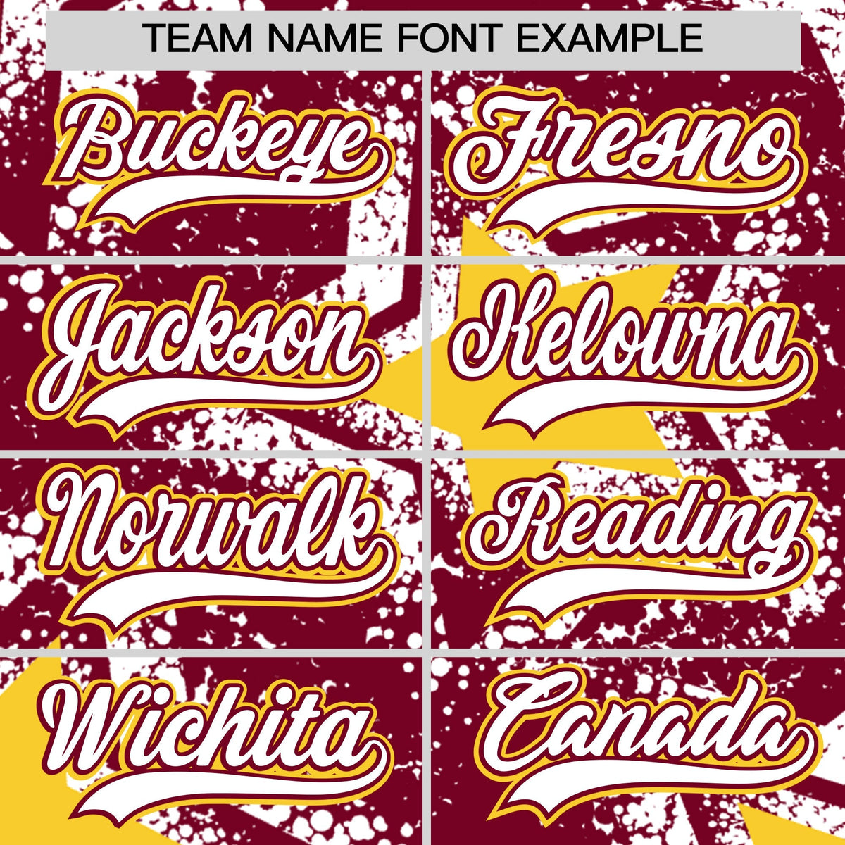 Custom Crimson White Gold Star Graffiti Team Baseball Jerseys With Custom Names, Numbers &amp; Logos Stretch Fabric Baseball Jersey| KXKSHOP
