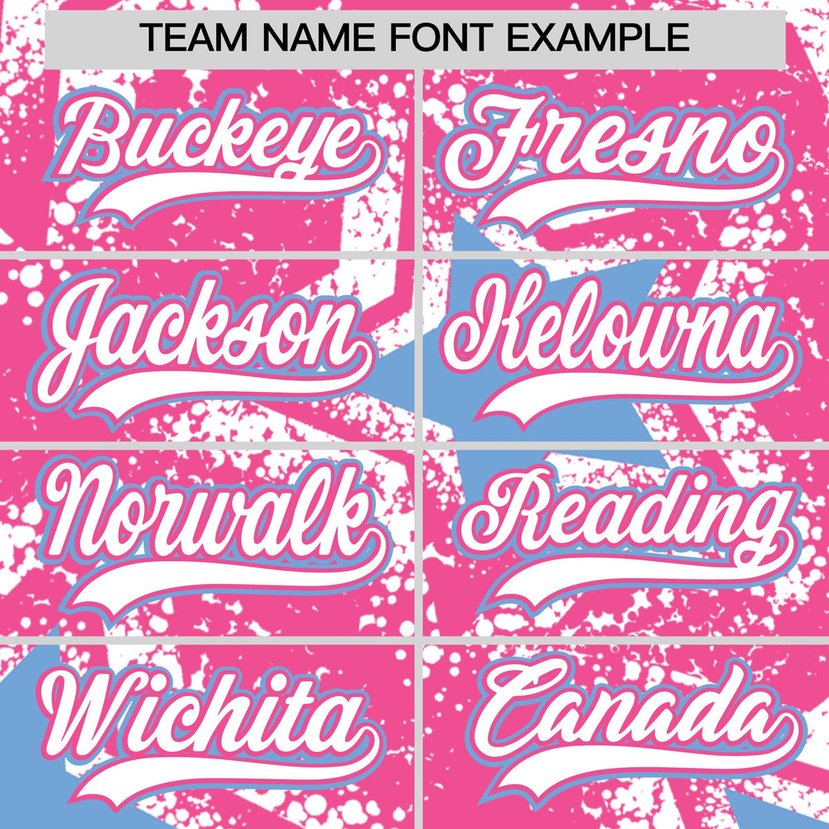 Custom Pink White Light Blue Star Graffiti Team Baseball Jerseys With Custom Names, Numbers &amp; Logos Lightweight Baseball Jersey| KXKSHOP