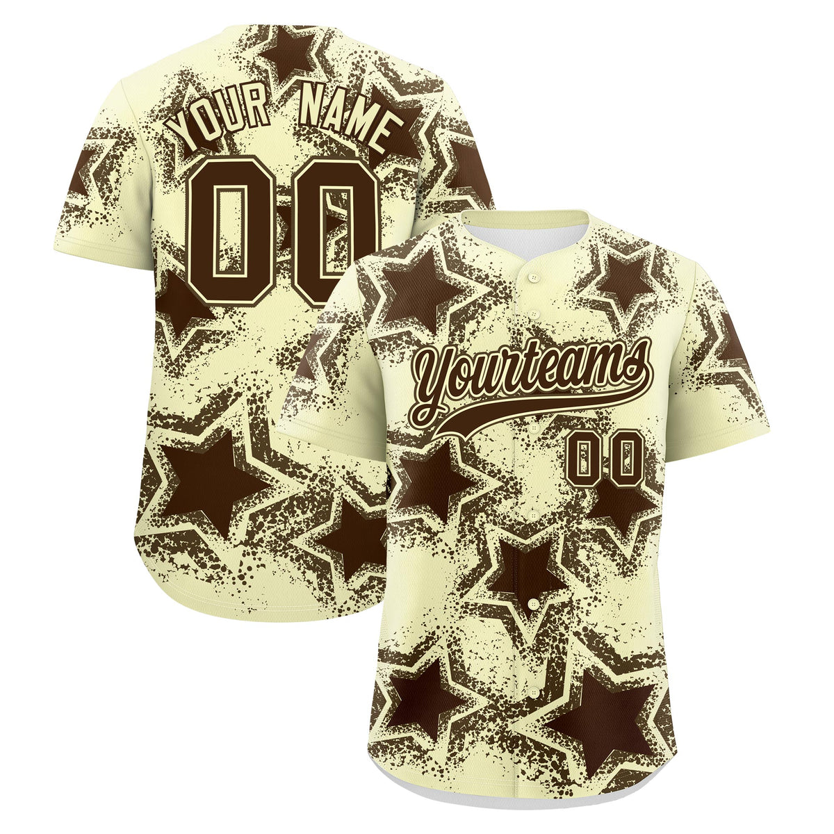 Custom Cream Light Brown Brown Star Graffiti Team Baseball Jerseys With Custom Names, Numbers &amp; Logos Lightweight Baseball Jersey| KXKSHOP