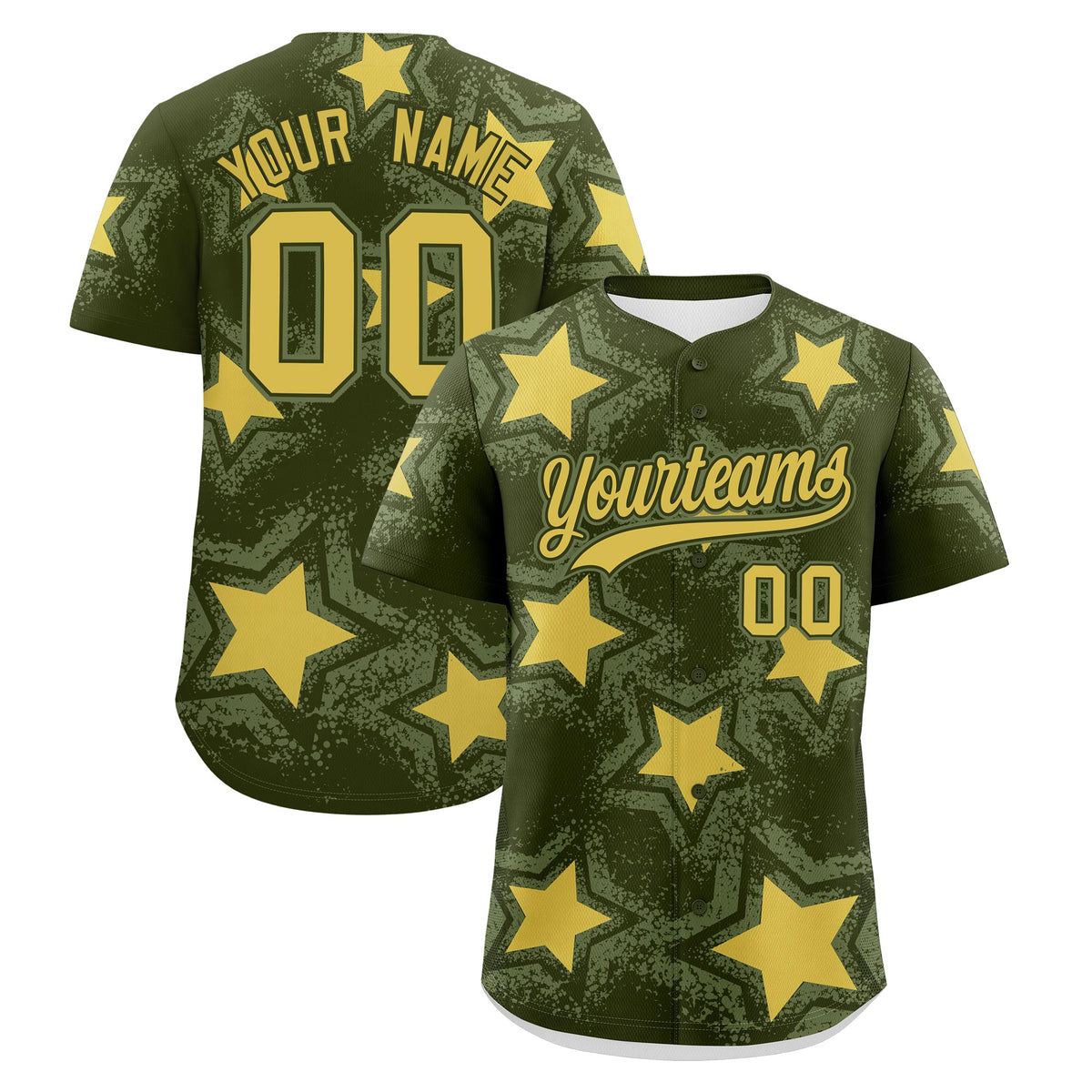 Custom Olive Khaki Star Graffiti Team Baseball Jerseys With Custom Names, Numbers &amp; Logos Stretch Fabric Baseball Jersey| KXKSHOP