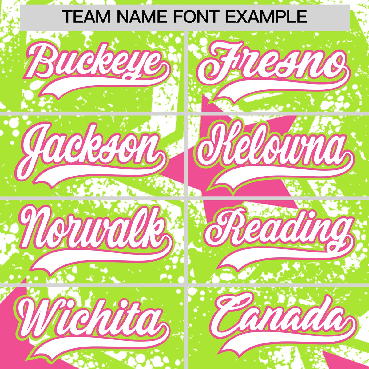 Custom Neon Green White Pink Star Graffiti Team Baseball Jerseys With Custom Names, Numbers &amp; Logos Stretch Fabric Baseball Jersey| KXKSHOP