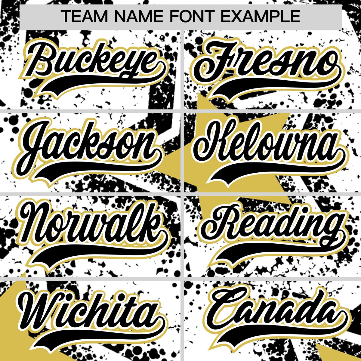 Custom White Black Old Gold Star Graffiti Team Baseball Jerseys With Custom Names, Numbers &amp; Logos Stretch Fabric Baseball Jersey| KXKSHOP