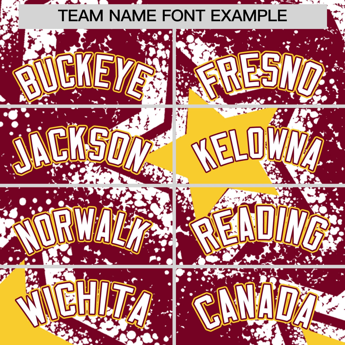 Custom Crimson White Gold Star Graffiti Team Baseball Jerseys With Custom Names, Numbers &amp; Logos Stretch Fabric Baseball Jersey| KXKSHOP