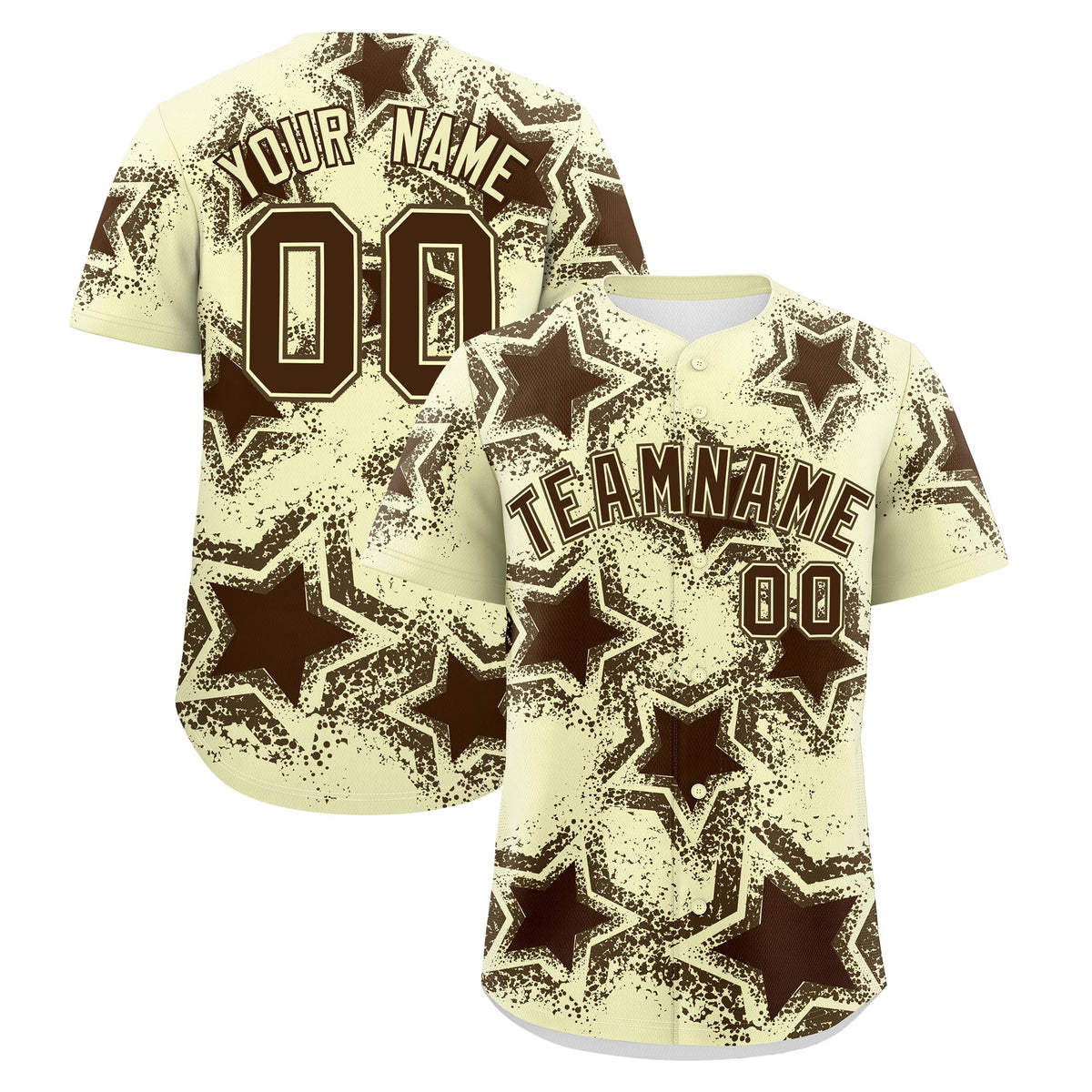 Custom Cream Light Brown Brown Star Graffiti Team Baseball Jerseys With Custom Names, Numbers &amp; Logos Lightweight Baseball Jersey| KXKSHOP