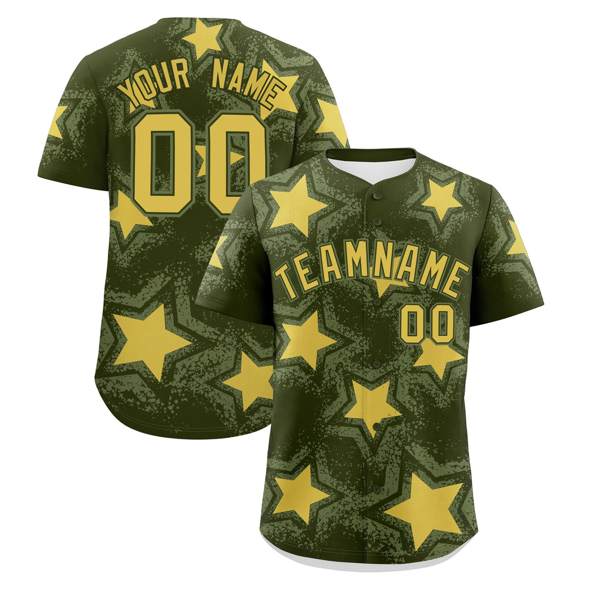 Custom Olive Khaki Star Graffiti Team Baseball Jerseys With Custom Names, Numbers &amp; Logos Stretch Fabric Baseball Jersey| KXKSHOP