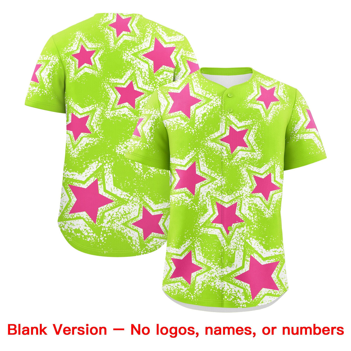 Custom Neon Green White Pink Star Graffiti Team Baseball Jerseys With Custom Names, Numbers &amp; Logos Stretch Fabric Baseball Jersey| KXKSHOP
