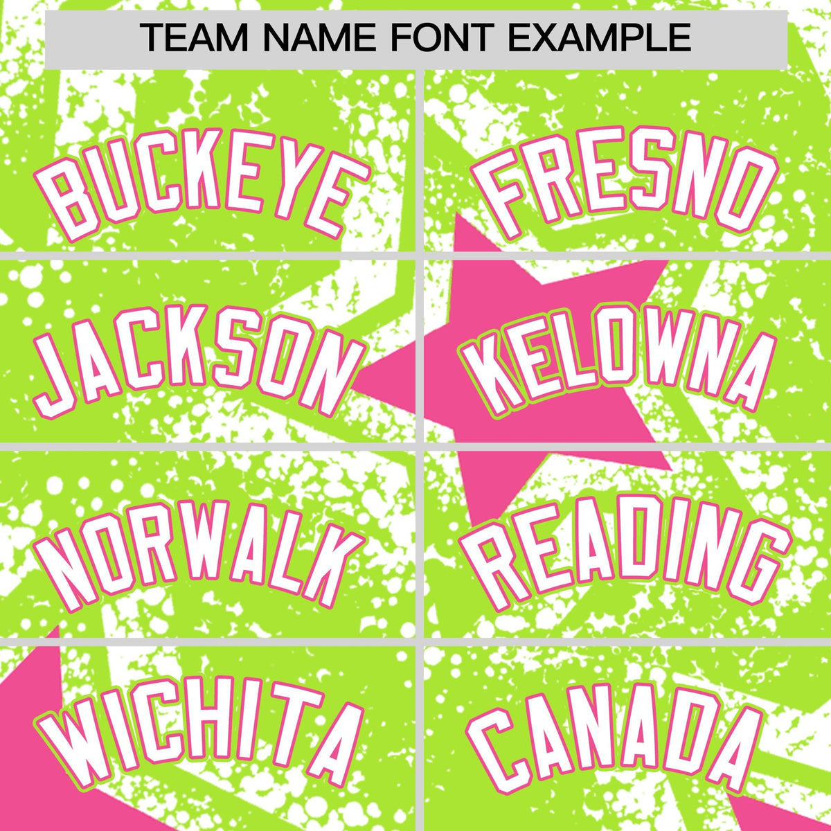 Custom Neon Green White Pink Star Graffiti Team Baseball Jerseys With Custom Names, Numbers &amp; Logos Stretch Fabric Baseball Jersey| KXKSHOP
