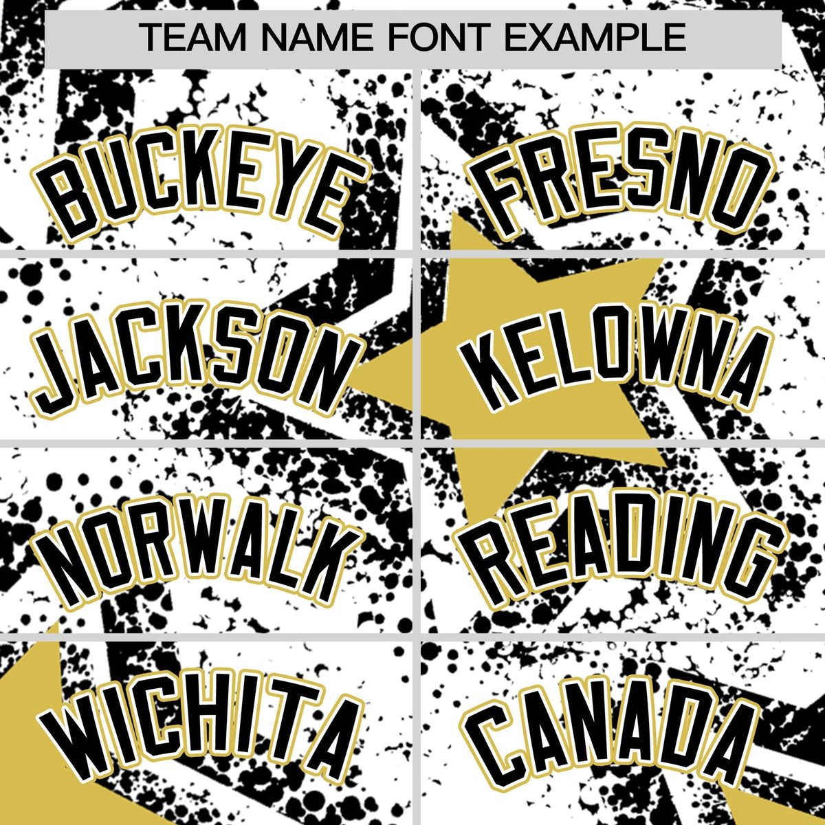 Custom White Black Old Gold Star Graffiti Team Baseball Jerseys With Custom Names, Numbers &amp; Logos Stretch Fabric Baseball Jersey| KXKSHOP