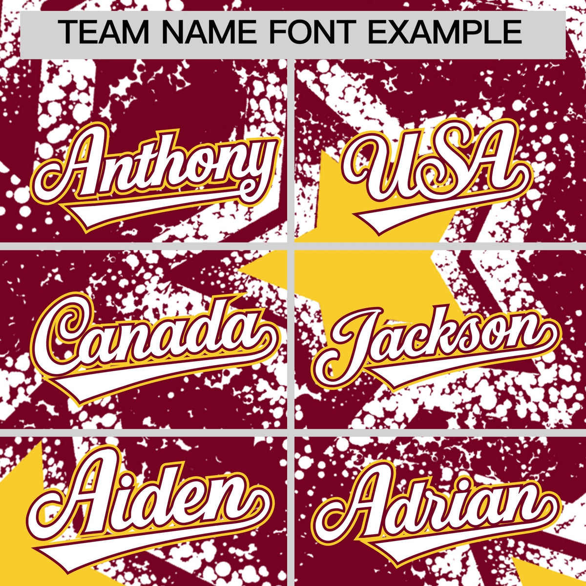 Custom Crimson White Gold Star Graffiti Team Baseball Jerseys With Custom Names, Numbers &amp; Logos Stretch Fabric Baseball Jersey| KXKSHOP