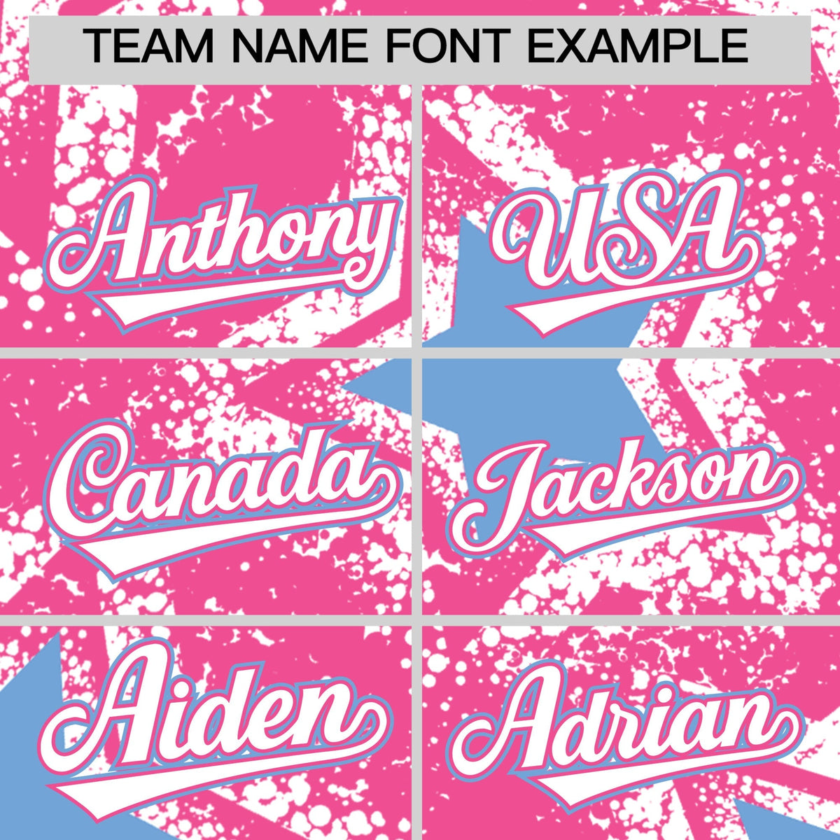 Custom Pink White Light Blue Star Graffiti Team Baseball Jerseys With Custom Names, Numbers &amp; Logos Lightweight Baseball Jersey| KXKSHOP