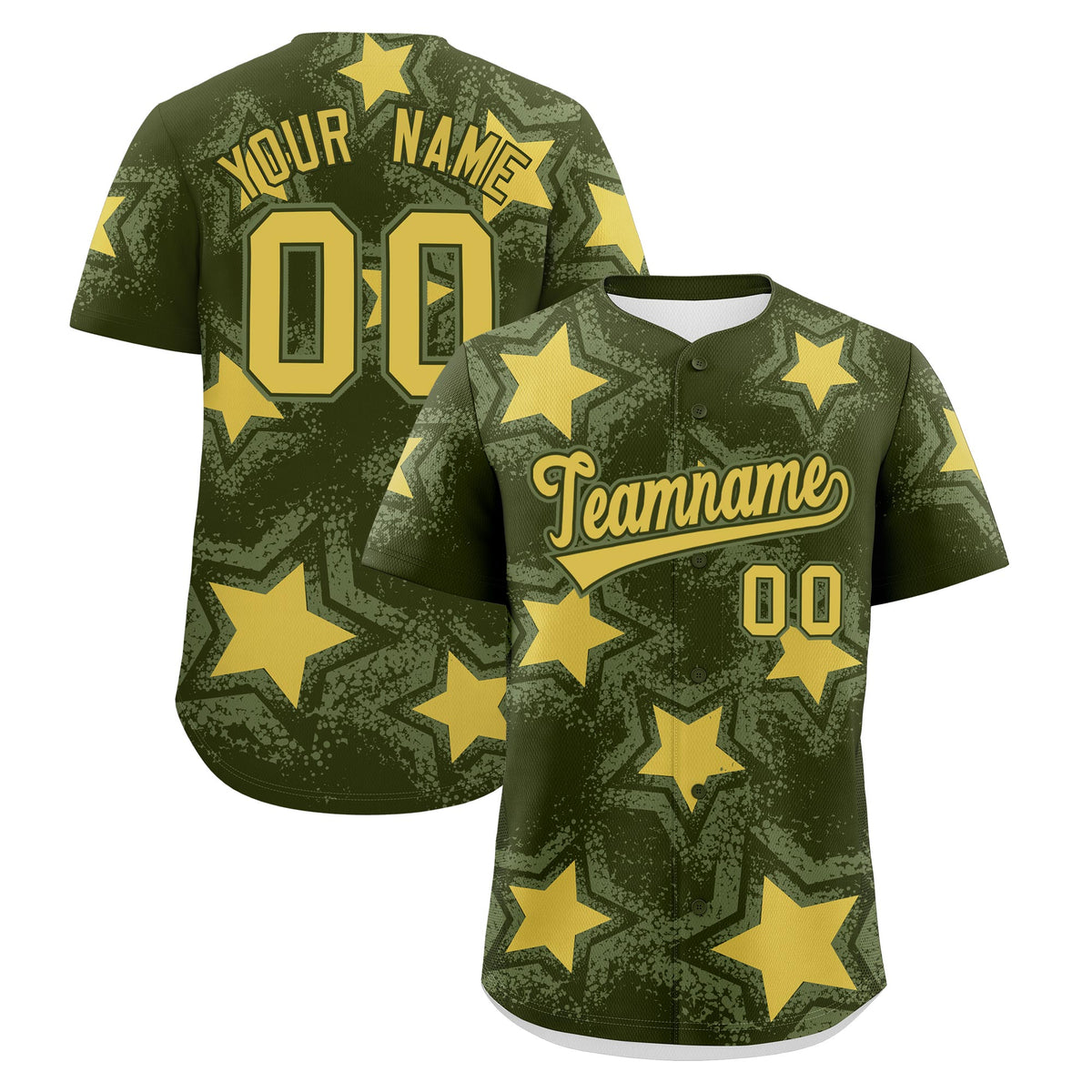 Custom Olive Khaki Star Graffiti Team Baseball Jerseys With Custom Names, Numbers &amp; Logos Stretch Fabric Baseball Jersey| KXKSHOP