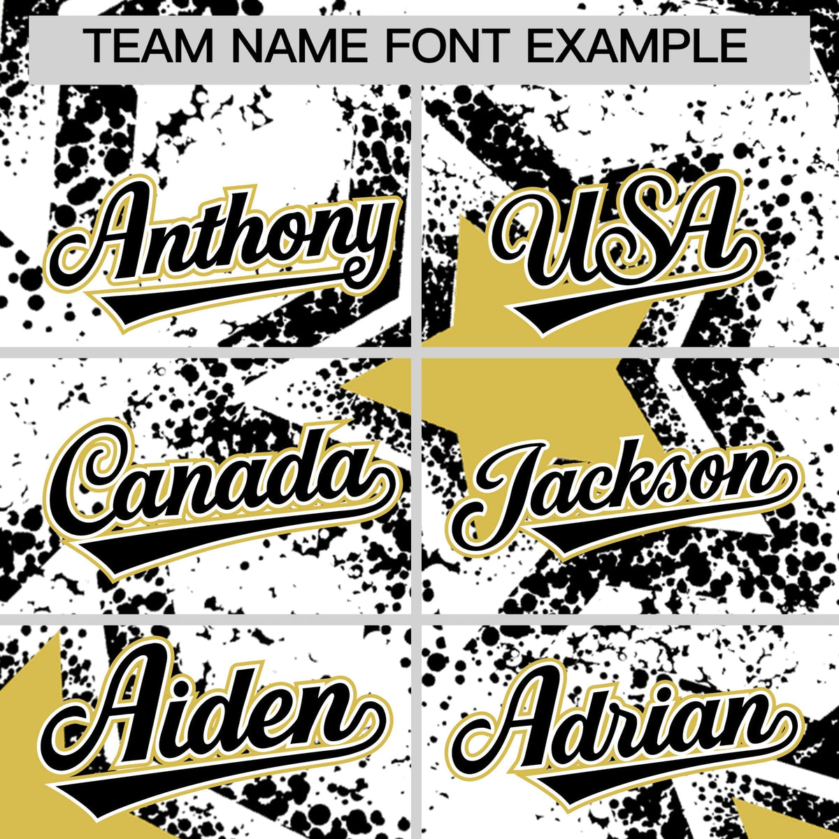 Custom White Black Old Gold Star Graffiti Team Baseball Jerseys With Custom Names, Numbers &amp; Logos Stretch Fabric Baseball Jersey| KXKSHOP