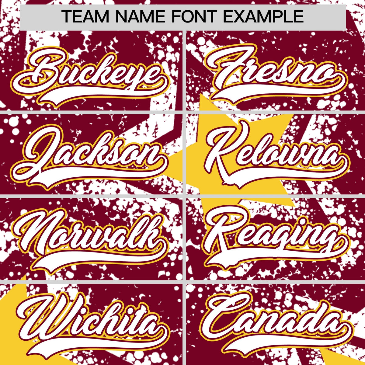 Custom Crimson White Gold Star Graffiti Team Baseball Jerseys With Custom Names, Numbers &amp; Logos Stretch Fabric Baseball Jersey| KXKSHOP