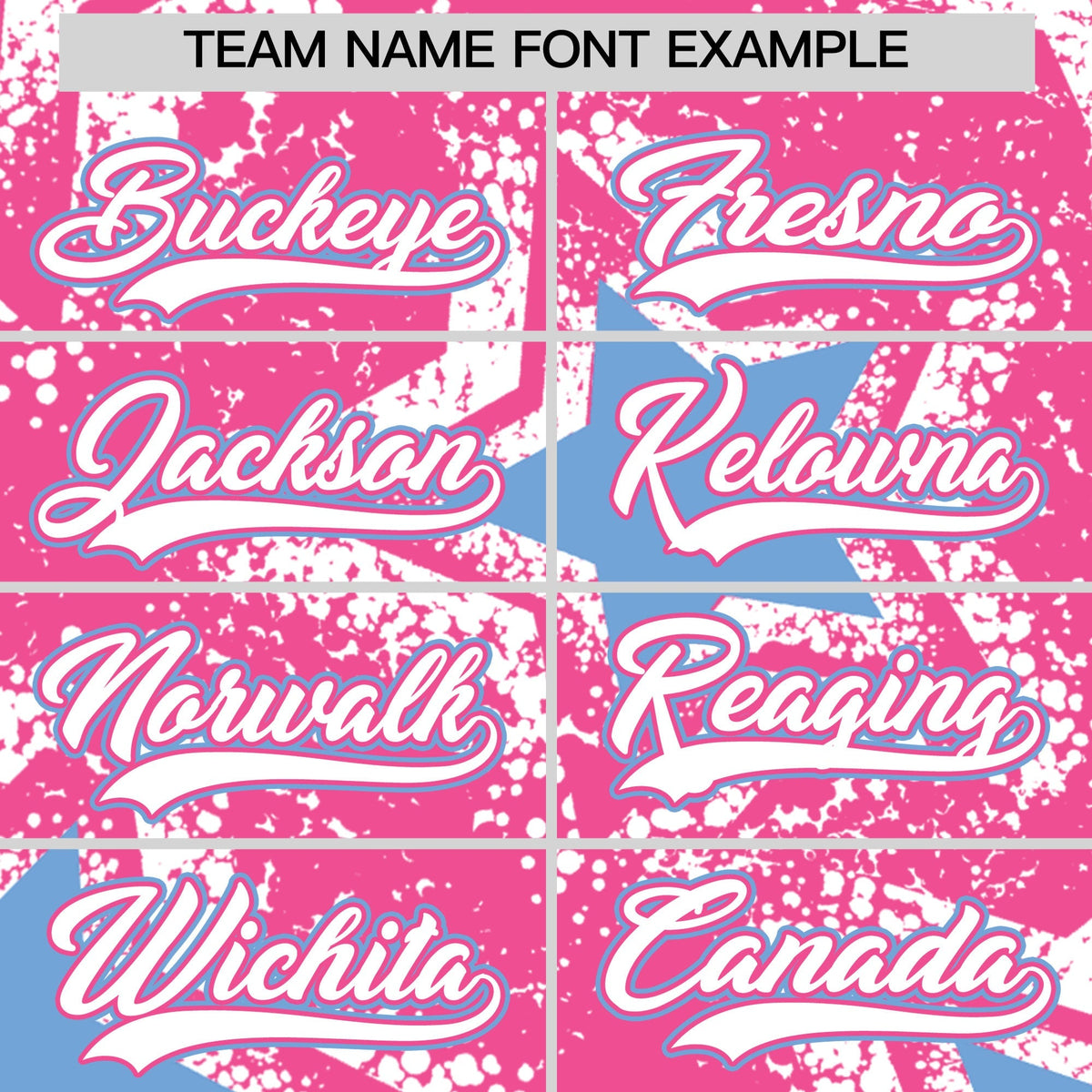 Custom Pink White Light Blue Star Graffiti Team Baseball Jerseys With Custom Names, Numbers &amp; Logos Lightweight Baseball Jersey| KXKSHOP