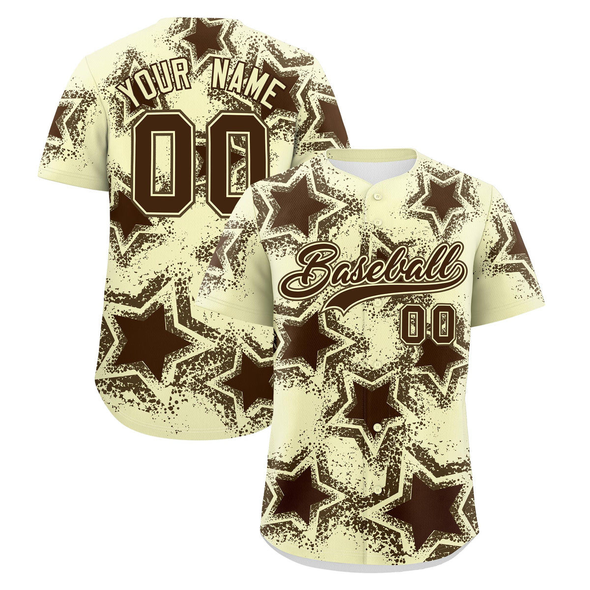 Custom Cream Light Brown Brown Star Graffiti Team Baseball Jerseys With Custom Names, Numbers &amp; Logos Lightweight Baseball Jersey| KXKSHOP