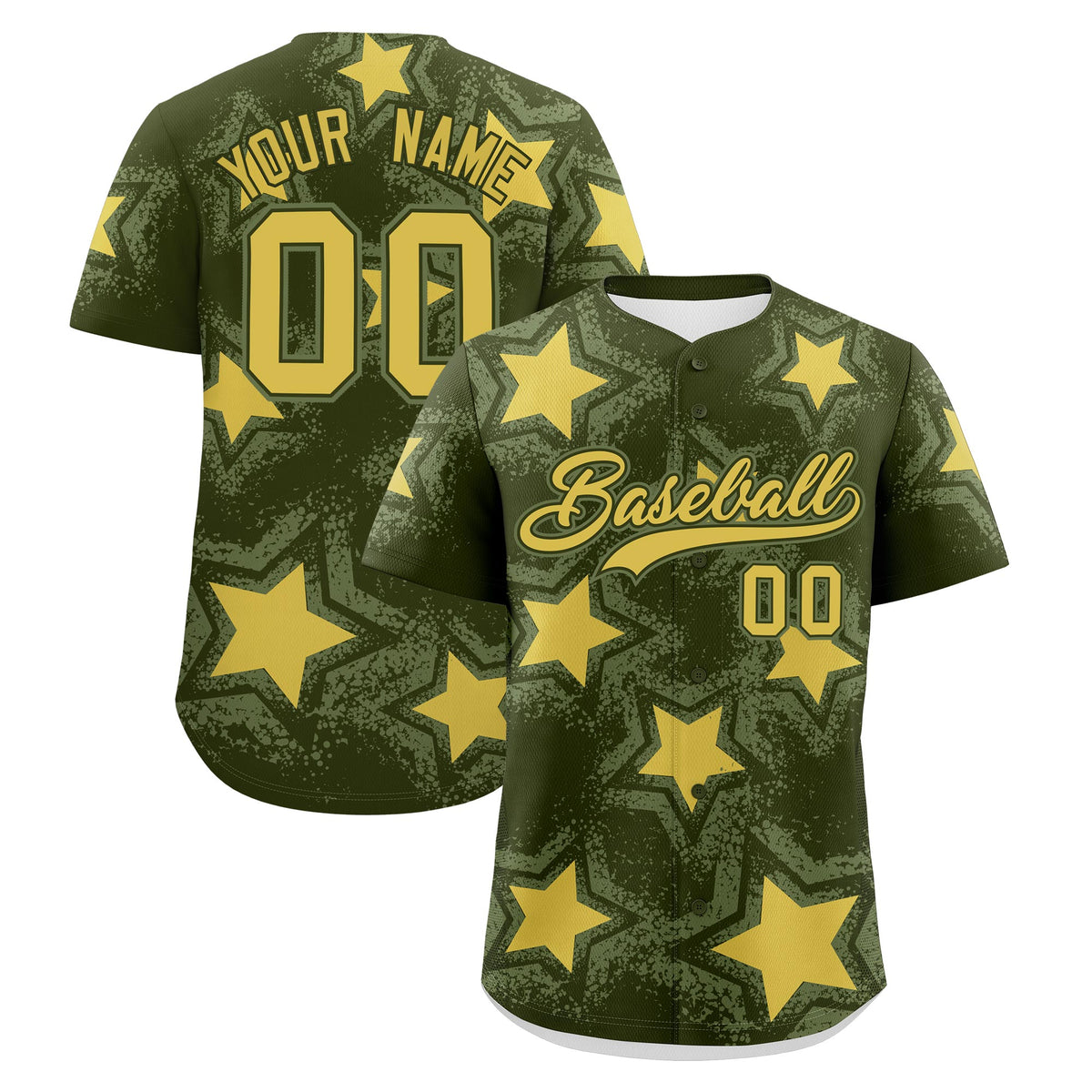 Custom Olive Khaki Star Graffiti Team Baseball Jerseys With Custom Names, Numbers &amp; Logos Stretch Fabric Baseball Jersey| KXKSHOP
