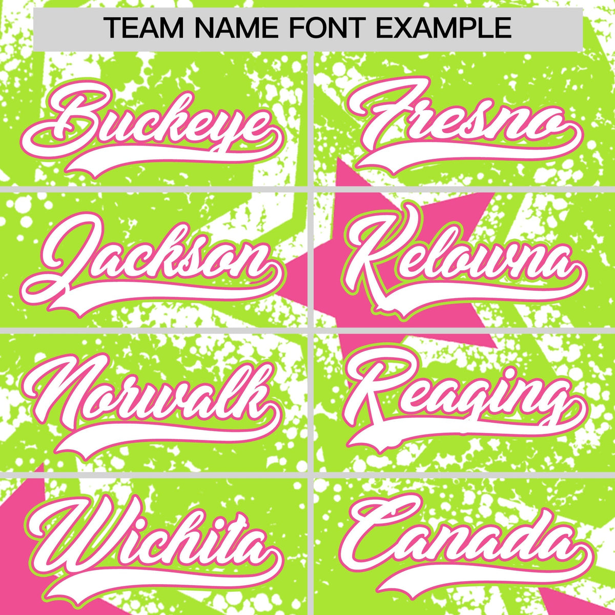 Custom Neon Green White Pink Star Graffiti Team Baseball Jerseys With Custom Names, Numbers &amp; Logos Stretch Fabric Baseball Jersey| KXKSHOP