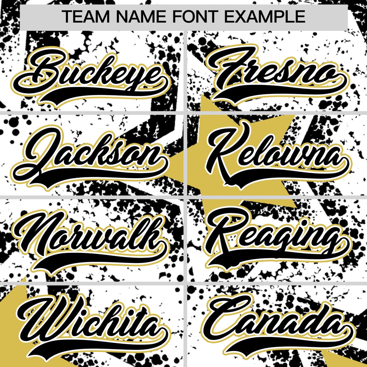 Custom White Black Old Gold Star Graffiti Team Baseball Jerseys With Custom Names, Numbers &amp; Logos Stretch Fabric Baseball Jersey| KXKSHOP