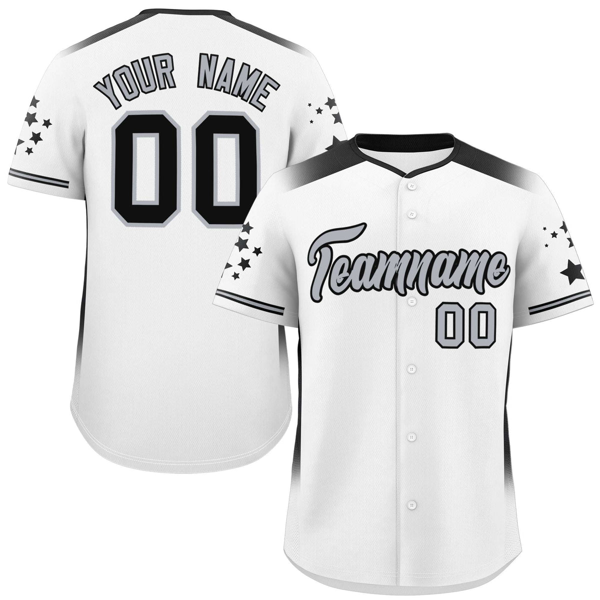 Custom White Black Gradient Side Personalized Star Pattern Authentic Baseball Jersey