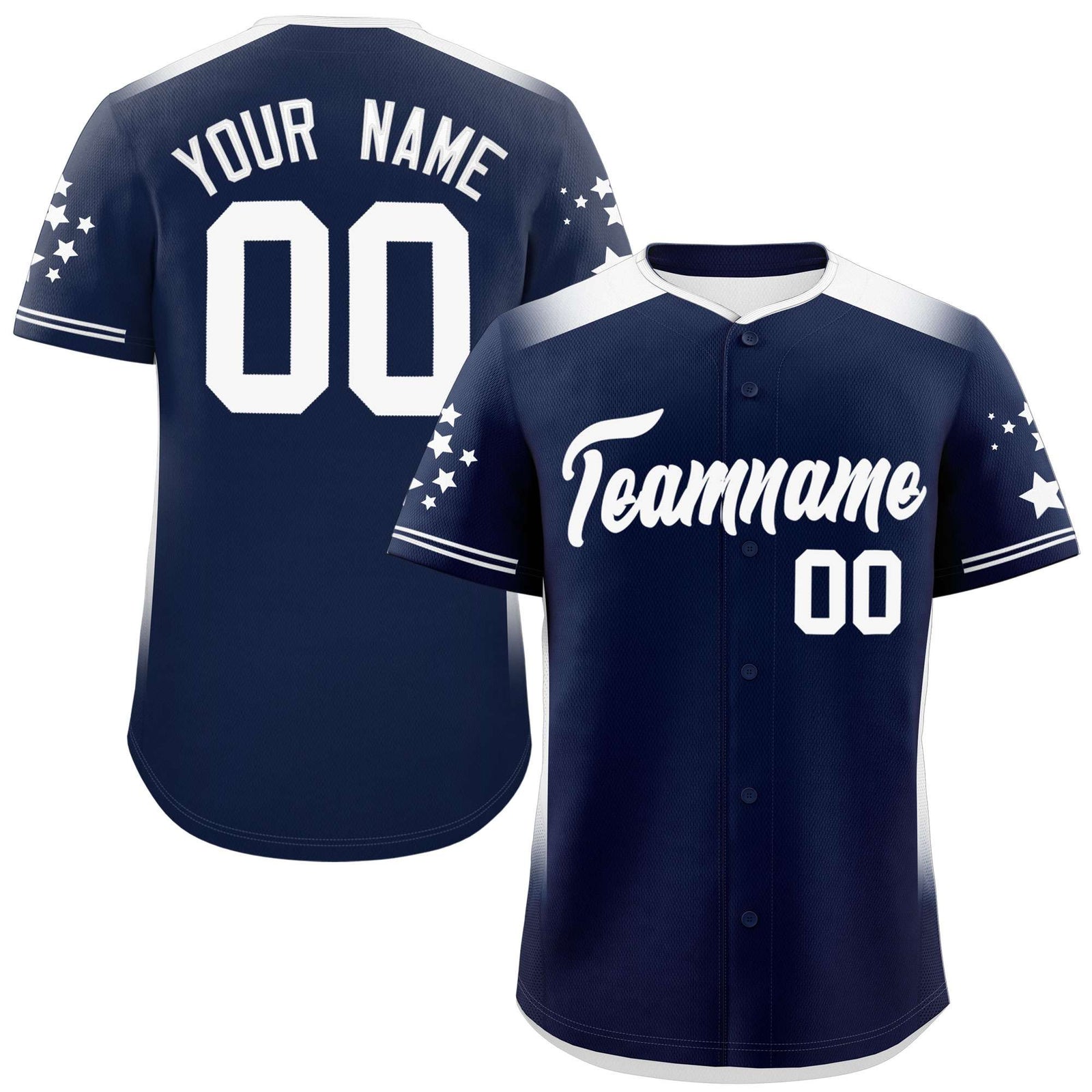Custom Navy White Gradient Side Personalized Star Pattern Authentic Baseball Jersey