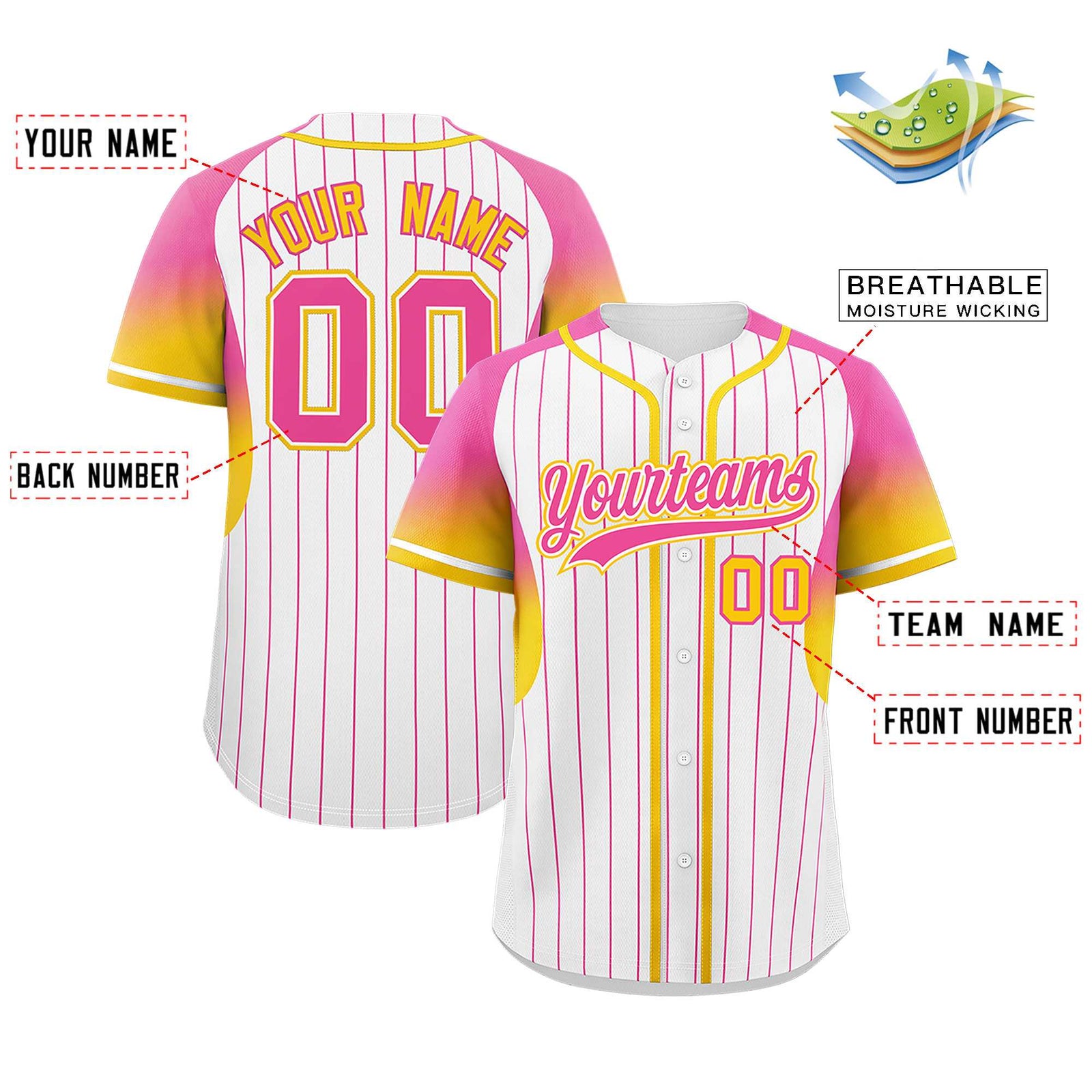 Custom White Pink Stripe Fashion Sleeves Gradient Authentic Baseball Jersey