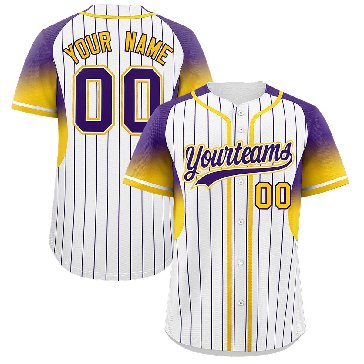 Custom White Purple Stripe Fashion Sleeves Gradient Authentic Baseball Jersey