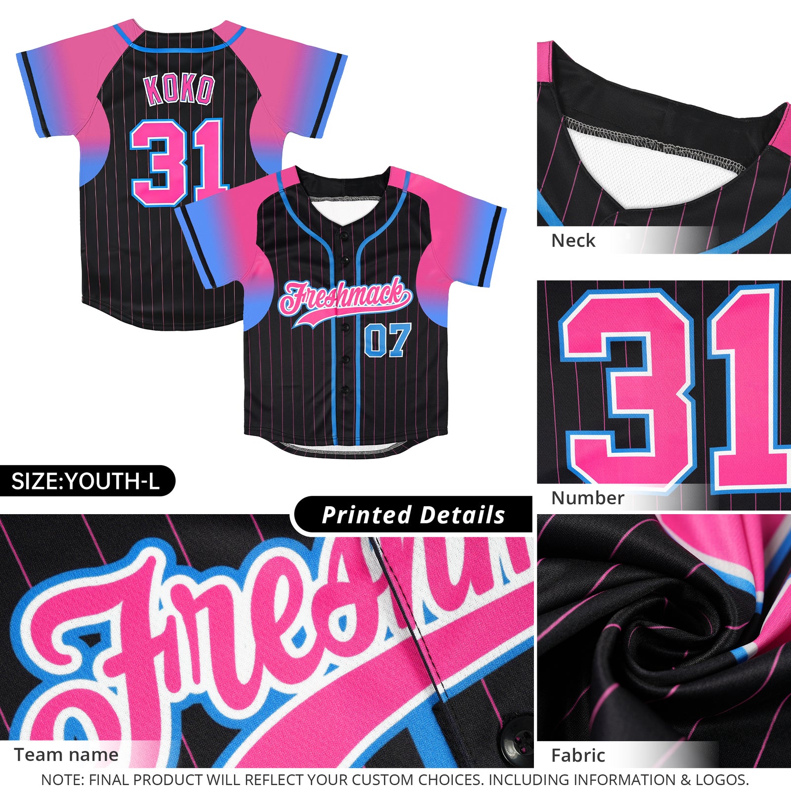 Custom Black Pink Stripe Fashion Sleeves Gradient Authentic Baseball Jersey