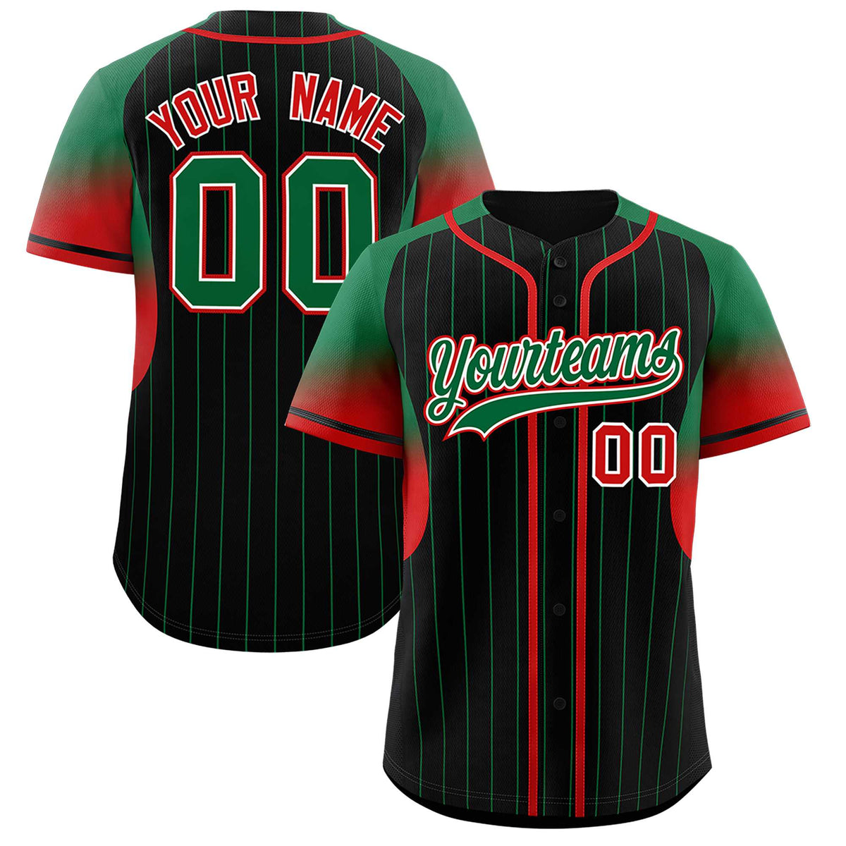 Custom Black Kelly Green Stripe Fashion Sleeves Gradient Authentic Baseball Jersey