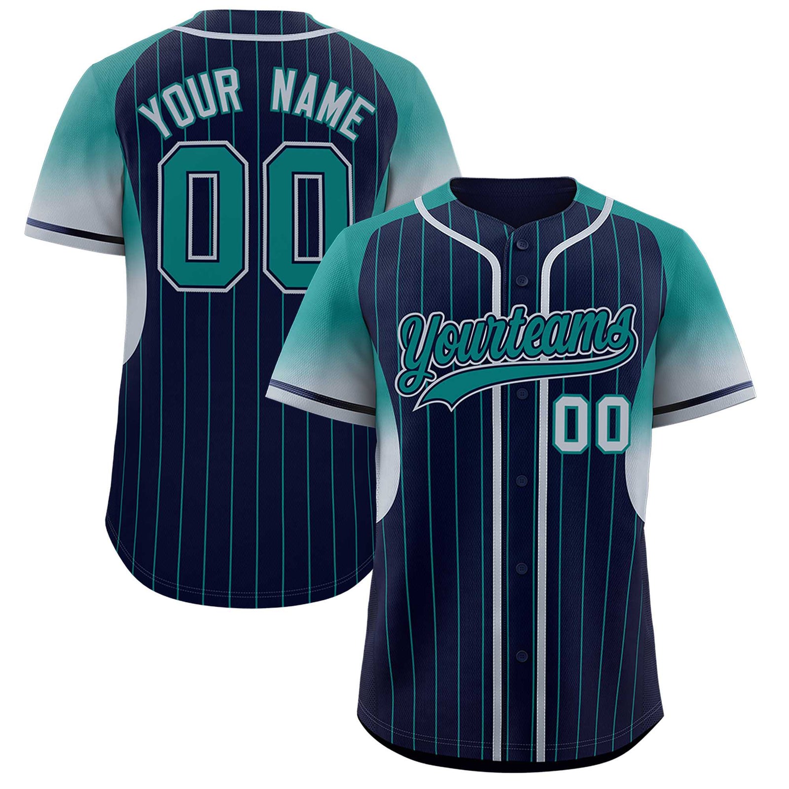 Custom Navy Aqua Stripe Fashion Sleeves Gradient Authentic Baseball Jersey