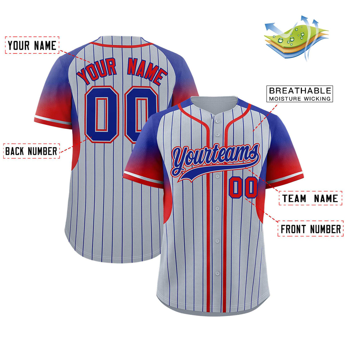 Custom Navy Royal Stripe Fashion Sleeves Gradient Authentic Baseball Jersey