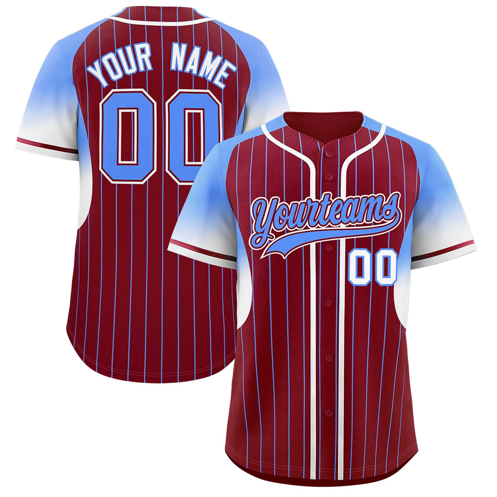 Custom Crimson Powder Blue Stripe Fashion Sleeves Gradient Authentic Baseball Jersey