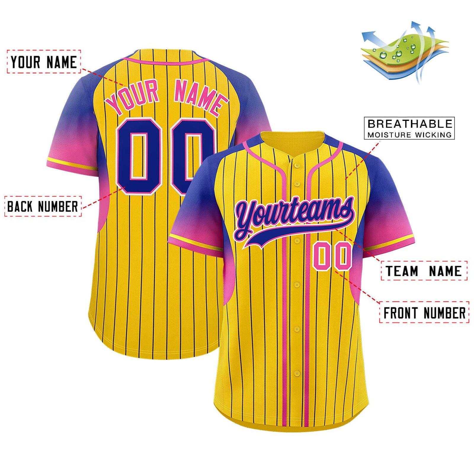 Custom Gold Royal Stripe Fashion Sleeves Gradient Authentic Baseball Jersey