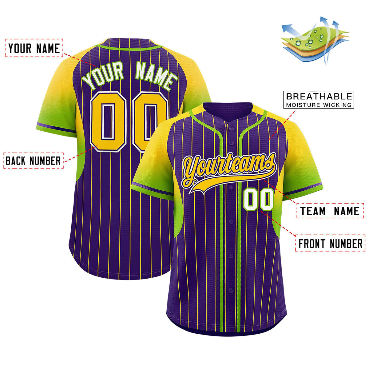 Custom Purple Gold Stripe Fashion Sleeves Gradient Authentic Baseball Jersey