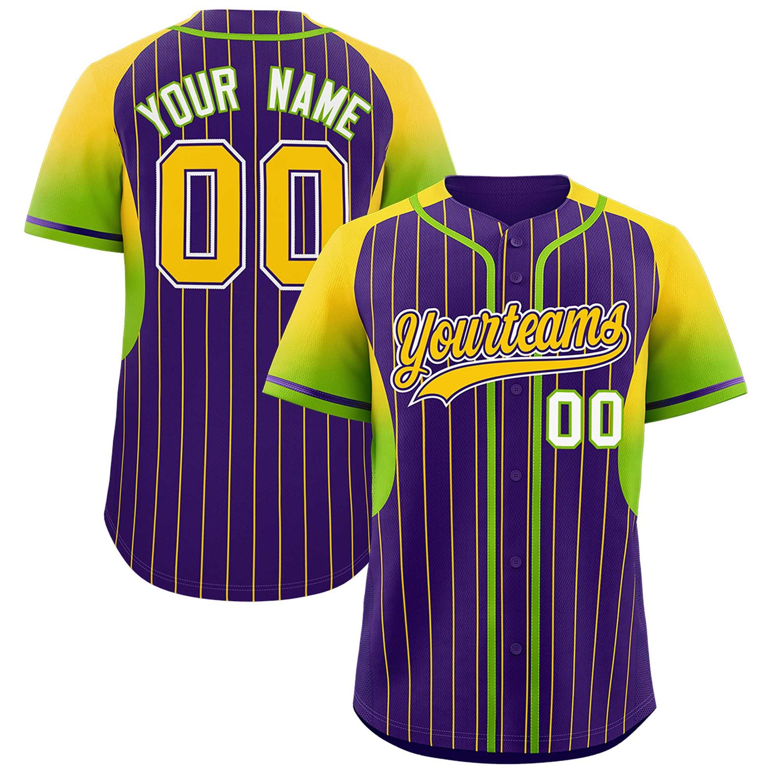 Custom Purple Gold Stripe Fashion Sleeves Gradient Authentic Baseball Jersey