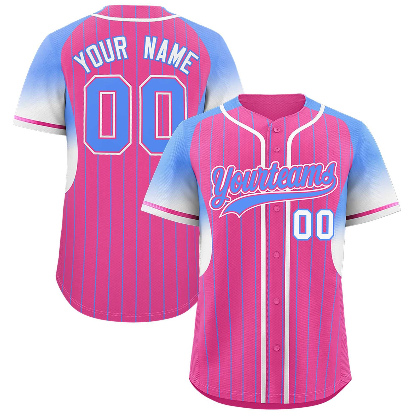 Custom Pink Powder Blue Stripe Fashion Sleeves Gradient Authentic Baseball Jersey